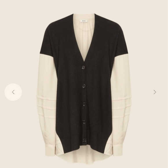 Reiss Addison wool blend colorblock button down V-neck cardigan blouse top 8 - Picture 5 of 16